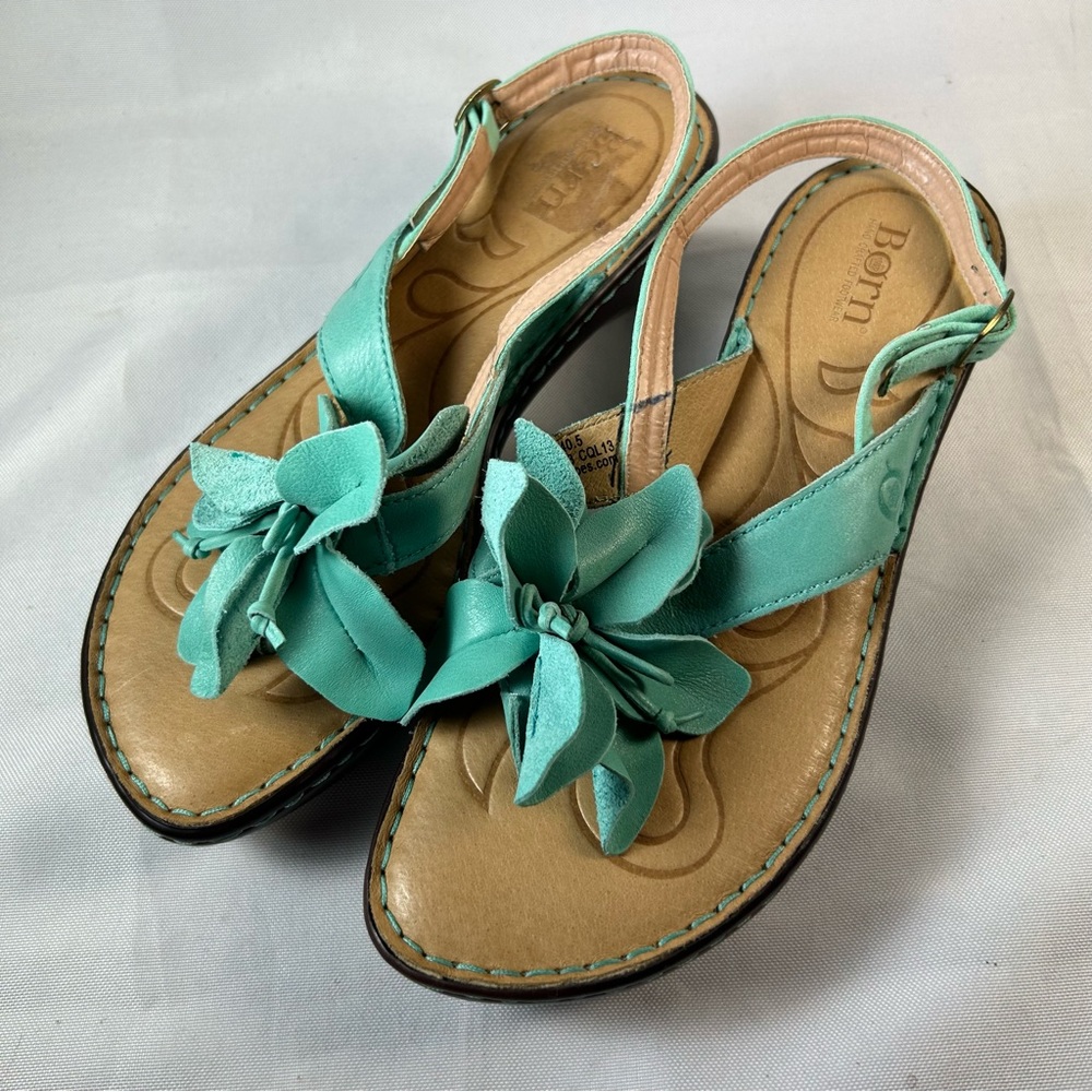 Born Teal Floral Leather Slingback Sandals